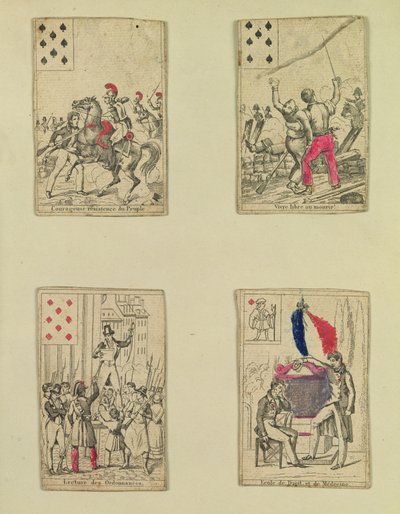 Four Playing Cards Commemorating the Heroes of July 1830 by French School